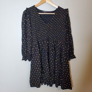 Madewell Lucie V-Neck Smocked Mini Dress in Oval Dot size Large